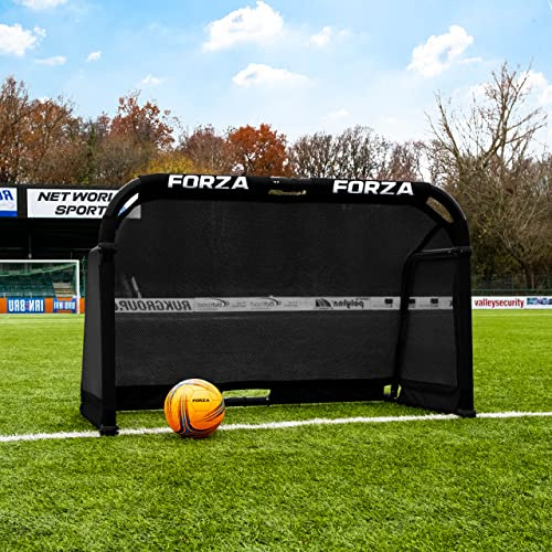 FORZA Aluminium POD Football Goal | Fold-Away & Freestanding Target Goals | Carry Bag Included [9 Colours & 3 Size Options] (Black, 6ft x 4ft)