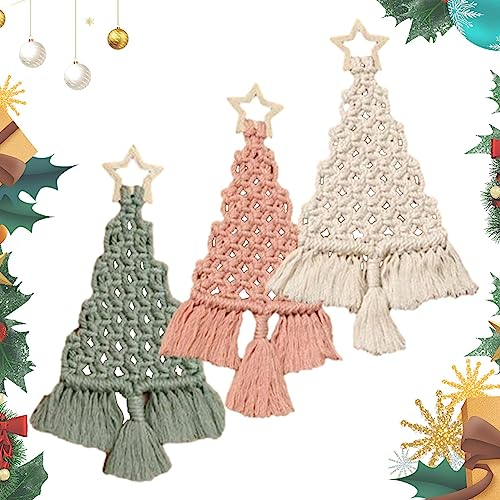 Aizuoni Makramee-Weihnachtsschmuck-Kit - Böhmische Weihnachtsmakramee-Baumverzierungen - Weihnachten Geschenktüten Kalender Für Kinder Dekoration