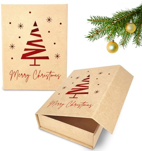Verpackungswelt Geschenk-Box Weihnachten (1 Stk.) | 16x12x4 cm | Geschenk-Karton mit Deckel & Magnet-Verschluss | Für Weihnachts-Geschenke | Weihnachts-Verpackung mit Weihnachtsbaum-Motiv in Rot