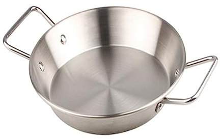 LIFKOME Edelstahl Servierplatte mit 2 Griffen Silber 24cm Hitzebeständig und Vielseitig für Camping und Picknick Glatt Poliert