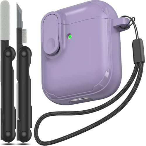 RFUNGUANGO Kompatibel mit für AirPods-Hülle mit Reinigungsset, Anti-Fall-Lock-Design, leistungsstarker Fallschutz, hautfreundliche TPU-Textur für Apple AirPods 2. und 1. Generation Ladehülle,Lila