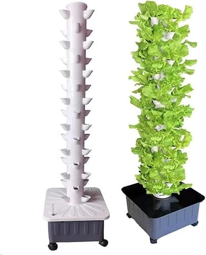 MAVERY Hydrokultur-Turm-Anbausystem Hydrokultur-Anbausystem für den Innenbereich, vertikaler Wachstumsturm, 15 Schichten, 45 Pflanzenplätze mit Pumpe und beweglichem Wassertank