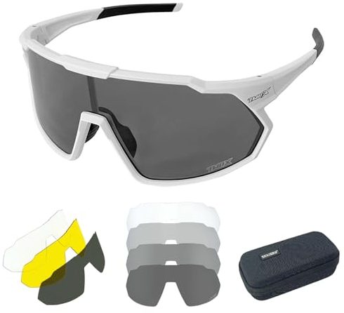 TWO-X Speed Fahrradbrille Photochrom Sportbrille selbsttönend Unisex Radbrille Sonnenbrille Weiss