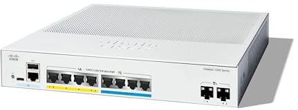 Commutateur administrable Cisco Catalyst 1300-8MGP-2X, 4 Ports GE, 4 Ports 2,5GE, PoE, 2 Ports SFP+ 10GE, Garantie limitée à Vie (C1300-8MGP-2X)