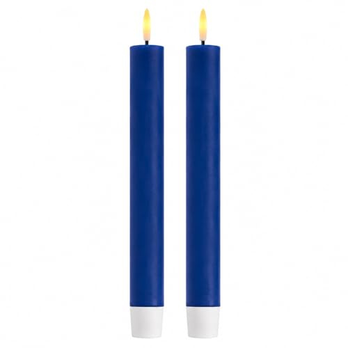 ReWu Deluxe Homeart LED Kerze, Indoor LED-Kerze mit Realistischer Flamme, Warmweißes Licht, Echtwachs, Royal Blau Stabkerze 24 cm