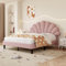 BTM Upholstered Double Bed 4FT6-135x190cm, Double Bed Frame with Adjustable Petal-like Headboard and Solid Wood Slat, Velvet, Pink