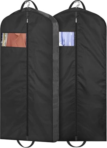 MISSLO 43 Suit Bags for Men, Travel Grament Bag Waterproof Suit Carriers for Women, Portable Clothes Covers for Dresses, Coats, Shirts, Black, 2 Packs