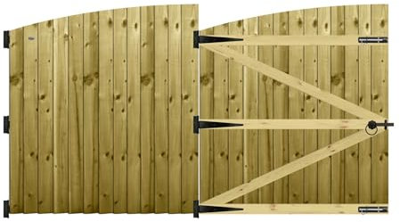 Premier Garden Supplies Made to Measure Feather Edge Semi-Braced Arch Top Driveway Gates for Measurements Height 4ft - 5ft (120-150cm) x Width: 244cm - 274cm +450mm Hinge Ring Latch Kit