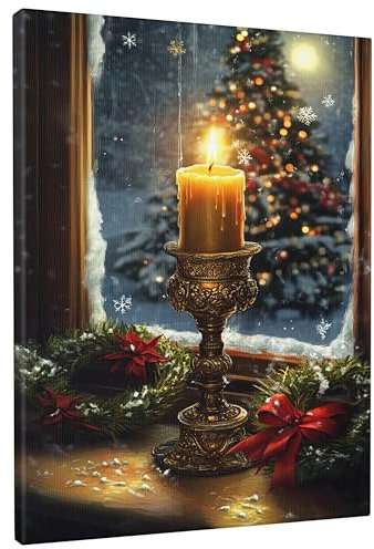 Weihnachtskerzen-Wandkunst, goldene Kerzendekoration, Winterurlaub, ästhetischer Wandbehang für Wohnzimmer, Schlafzimmer, ungerahmt, 20,3 x 30,5 cm