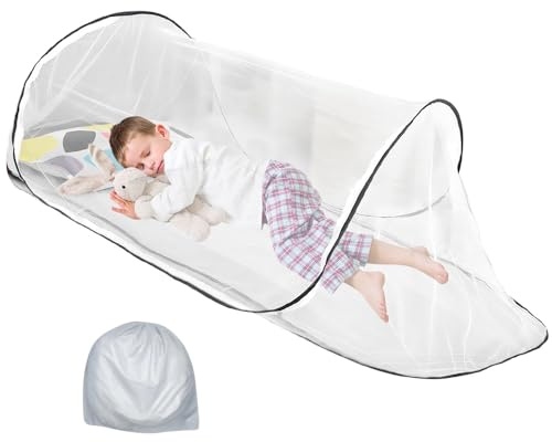 KBIBCK Pop-Up Moskitonetz, Faltbares Moskitonetz für Bett, Verstellbares Einzelbett Moskitonetz mit Reißverschluss, Familie Moskitonetz Bett, Tragbares Campingzelt, Moskitonetz für Zuhause Camping