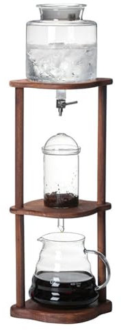 Cafetera de goteo para preparar café frío, con jarra de vidrio y soporte de madera, para preparar té helado de 2 a 4 tazas, válvula de velocidad ajustable, para el hogar, la oficina, el bar y el rest