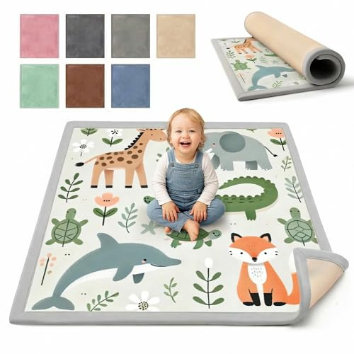BabybeFun Krabbelmatte Baby - kuschelig weich - 3cm Dicke Spielmatte - schützt vor Stößen - Teppich Kinderzimmer 150x150cm - rutschfeste Schaumstoffmatte - Spielteppich Kinder - Krabbeldecke warm
