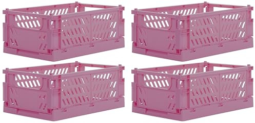 Brandsseller 4er Faltbare Klappbox 25x16,5x10 cm stabiler Einkaufskorb stapelbarer Transportkorb Aufbewahrungskiste Set - Pink