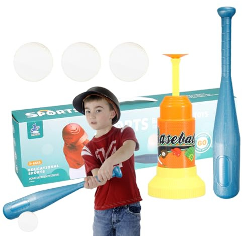 Tee Ball Set Kids, Baseball Outdoor Toy, 3.35x3.35 inches, Adjustable Practice Tees, Easy Carry Storage Base, Backyard Baseball Game for Holiday and Games, Multicolor
