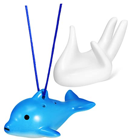 Delfinförmige Kinder Alto Okarina mit 6 Löchern für Musikunterricht | Keramik Halsband und Lanyard Satz mit Handstütze , Englischem Liederbuch für Anfänger
