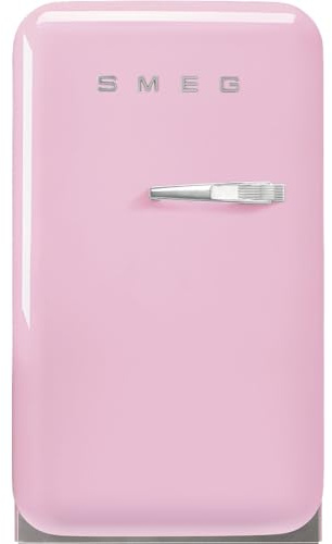 Smeg, FAB5LPK6 Réfrigérateur Minibar Vintage une Porte, 34L, Charnières à Gauche, Froid Statique, 2 Clayettes Réglables, Porte-Bouteilles et Éclairage LED, H 72,5cm, Rose