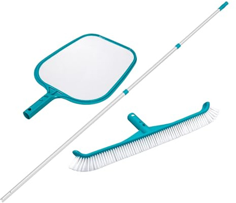 Bestway Poolreinigungs-Set | Teleskopstange 360 cm aus Aluminium & AquaScoop Kescher & Flowclear Poolbesen | für Blätter, Algen & Schmutz | kompatibel mit Ø 30 mm Zubehör