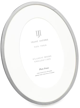 Isaac Jacobs 6x8 (Matted 3.5x5.5) Silver Oval Metal Picture Frame, Classic Photo Frame Made For Tabletop & Hanging Display, Photo Gallery and Wall Art (6x8 (Matted 3.5x5.5), Silver)