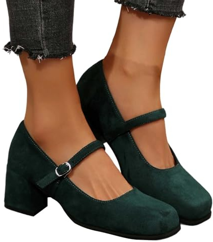 Hsternexy Scarpe da donna nere con punta chiusa, punta e tacco basso a blocco, alla caviglia, scarpe da sposa, eleganti Dirndl, B09 verde scuro, 36 EU