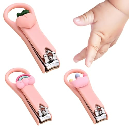 Set de 3 pièces coupe ongle bebe, acier inoxydable ciseaux ongles bebe, adapté aux nouveau-nés, nourrissons et enfants, coupe-ongles pour bébés (rose).