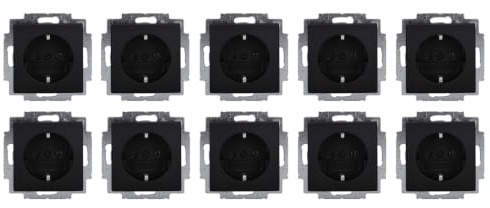 Busch-Jaeger 10 Stück 20 EUC-915 SCHUKO® Steckdosen-Einsatz mit Steckanschluss Busch-balance® SI Schwarz Matt 2CKA002011A6341