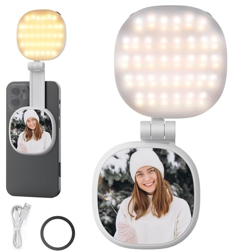 NEEWER BASICS Magnetic Selfie Light Compatible with MagSafe iPhone, 2W Bi Color Small LED Phone Fill Ring Lighting CRI95+ with 360° Swivel, Mirror for Makeup Video Conference Recording, NL72B White