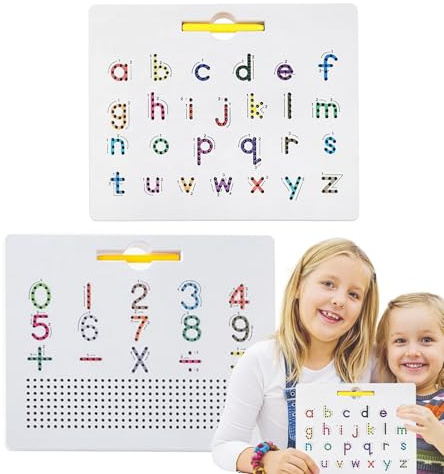 Lavagna magnetica per tracciare l'alfabeto – Blocco note con perline magnetiche su entrambi i lati 31x25,5x2 cm, tavoletta grafica educativa per il riconoscimento delle lettere | Giocattolo STEM multi