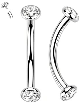 AVYRING 16G Titanium Crystal Curved Barbells Piercing Belly Tragus Helix Earring Daith Eyebrow Rook Jewellery, Vertical Labret Lip Bars for Women Men 12mm