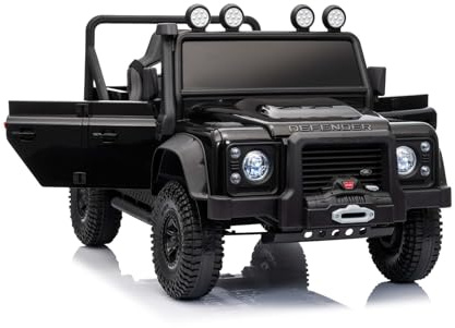 Coche eléctrico para niños Land Rover Defender 110 SVX 12V, Negro, tracción 4X4, Luces LED, suspensión en Ruedas Delanteras y traseras, Control Remoto 2,4 GHz, Entrada USB/Aux, Bluetooth