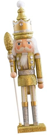 GALPADA 1pezzi Schiaccianoci di Natale in Legno Soldatino di Noce Dipinto Ornamento Natalizio Classico Pupazzo Schiaccianoci Dorato Lavoretti di Natale Riutilizzabili
