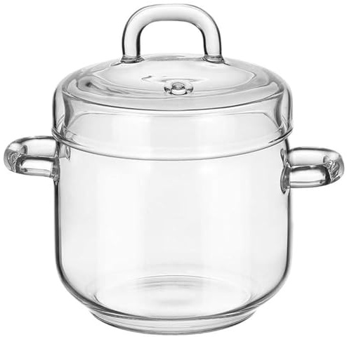 Mini Simmer Pot 350ml Clear Glass Simmer Pot with Handle and Lid Heat-Resistant Glass Pots for Cooking on Stove, Cooking, Soup, Milk, Tea