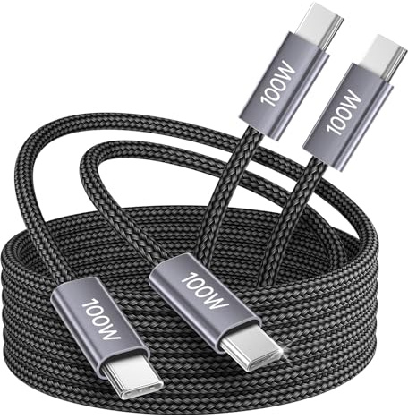 bakibo Cable USB C a USB C 100W (2 Piezas, 0.5M+0.5M), Cable USBC Carga Rapida PD 3.0 PPS Nylon Trenzado Cabo Carga Rapida Tipo C Transferencia de Datos Cabo para iPhone 17 Pad MacBook S25, Grigio