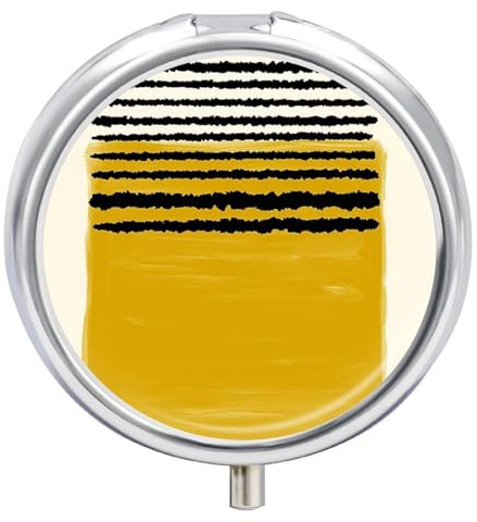 Pilulier rond à lignes jaune moutarde, portable à 3 compartiments, exquis pilulier en métal avec fermeture à pression, boîte de rangement pour tablette pour sac à main, poche, voyage et utilisation
