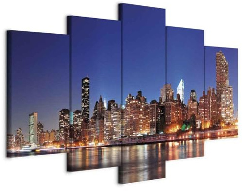 B&D XXL - Grand Tableau Mural Décoration Moderne Salon, Ville, 200x100 cm | Clous Inclus, Impression sur Toile, Tableaux, Posters et Arts Décoratifs, Cadre en Bois, Gris, New York Usa, Fabrication EU