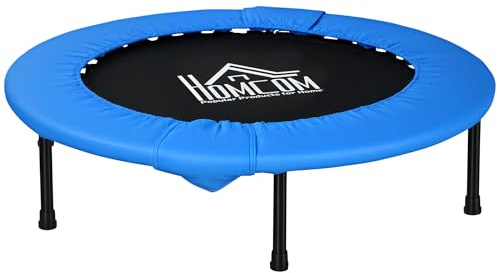 HOMCOM 40 Mini Fitness Trampoline Home Gym Yoga Exercise Rebounder Indoor Outdoor Jumper with Safety Pad, Support Up to 150 KG, Blue and Black