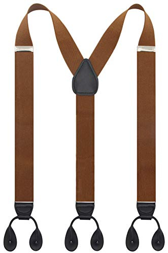 Y Back Button 1.4 Suspenders for Men with Stylish Leather Button Ends(Coffe)