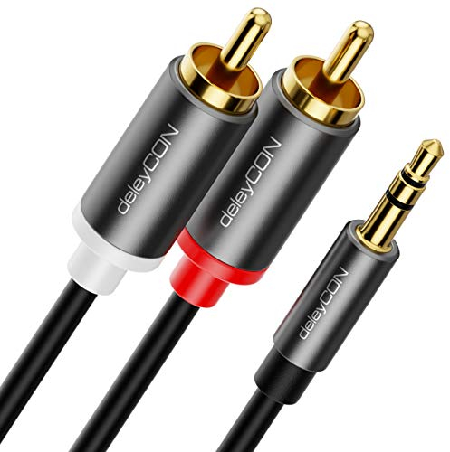 deleyCON 3,0m Cavo da Jack 3,5 mm a Cinch - Cavo Audio Adattatore per Collegare Smartphone a Hi-Fi - Jack AUX 3,5 mm su Connettori RCA (extra Sottile e Flessibile)