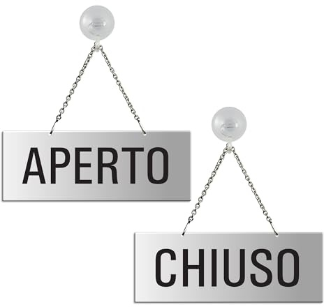 Cartello Aperto - Chiuso in allumino | con catenella e ventosa | 175x65 mm | 31240-ES
