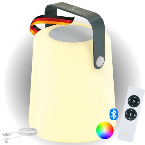 SCHWAIGER Lautsprecher-Leuchte I LED Tischlampe mit Bluetooth Lautsprecher I tragbare Akku Lampe mit 10 W Bluetooth-Box I Multicolor LED mit 10 Farben & 4 Lichtmodi I IP44 geschützt