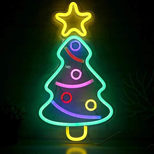 SOLUSTRE Weihnachtsbaum Neon Lampe Neon LED Licht Weihnachten Beleuchtende Stern Nachtlicht Dekoleuchte Dekorative Lampe für Kinder Baby Zimmer Bar Hochzeit Wanddeko