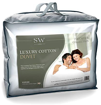 SW Living 100% Luxury Fine Cotton 16.5 Tog Extra Warm Cosy King Bed Size Soft Hollowfibre Heavy Winter Duvet Quilt UK Made (225cm x 220cm) In Zipper Bag By Littens