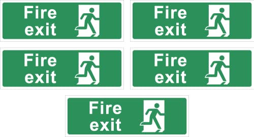 Pack of 5 self adhesive vinyl Fire exit signs (no arrow) - 315mm x 105mm