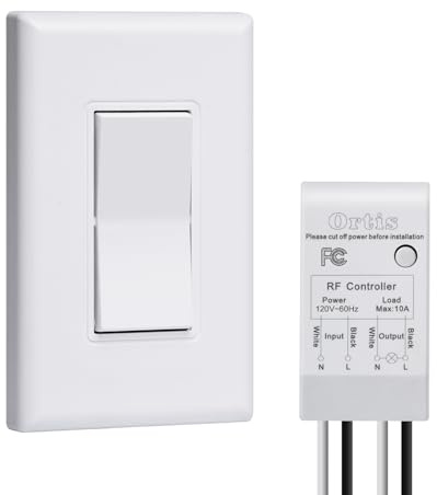 Wireless Light Switch and Receiver Kit, Ortis 300ft RF Range Wireless Wall Switches for Lights, Fans, Battery Included, No Wiring Needed