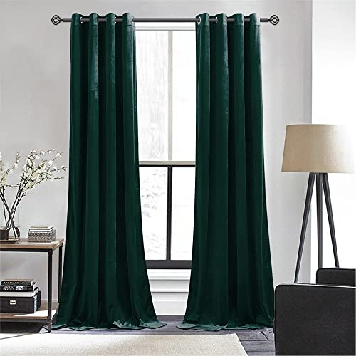 CUCRAF Samtvorhang mit Ösen 2er Set, blickdichte und lichtundurchlässige Vorhänge, H 245x B 140cm, luxuriöse wärmeisolierende Vorhänge für Wohnzimmer und Schlafzimmer (Grün)