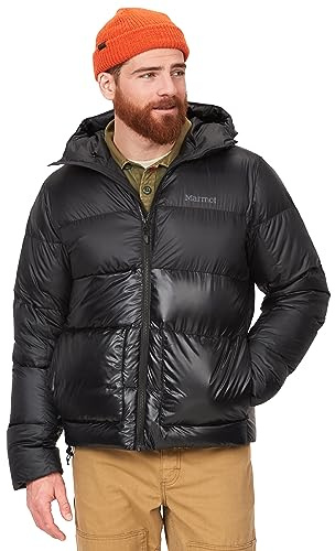 Marmot Herren Guides Down Hoody, Leichte Daunenjacke, warme Winterjacke, wasserabweisende Steppjacke, winddichte Funktionsjacke, klein packbare Outdoorjacke mit Kapuze, Black, L