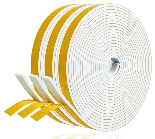 Joint Adhésif Isolation Fenêtre - Joint Porte Entrée en Mousse Caoutchouc 12mm(l) x 3mm(H) x 15m(L) - Anti Froid et Isolation du Bruit - Antichoc pour Coin de Placard, Blanc