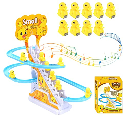 HOVCEH Elektrische Ente Treppensteigen Spielzeug, Electric Duck Climbing Stairs Toy, Pädagogisches Spielzeug Ab 3 Jahre, Kriechende Treppe Kinderspielzeug Mit Musik & Fashing LED-Leuchten