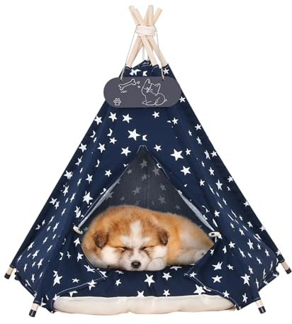 Mooipet Pet Teepee Tent for Dogs & Cats Dog Bed with Thick Cushion Puppies Play House Removable and Washable