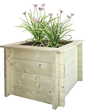 TIMBELA Hochbeet Holz - 58x58xH46 cm - Blumenbeet für Garten - Kräuterbeet - Pflanzkasten Holz - Hochbeet Balkon Garten Terrasse - Solid 28 mm Pine/Spruce Wood M617