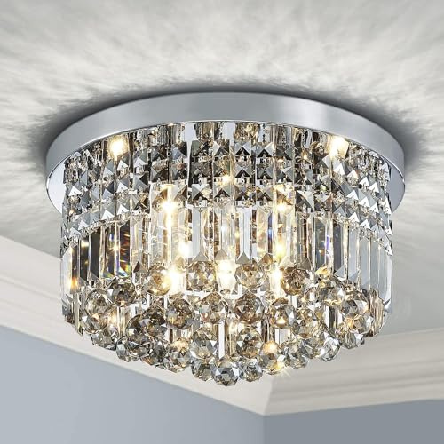 Saint Mossi 22003 Modern Kristall Regentropfen Kronleuchter, Einbau-Deckenleuchte für den Wohnraum, H28 X D51cm, 9*E14 Lichtern, Kristall Lampenschirm&Rahmen mit Chrom-Finish